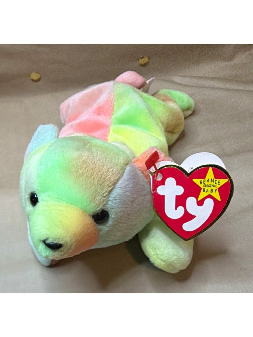 Vintage 1999 Ty Beanie Baby Sammy Tie-Dye Bear Beanbag Plush Stuffed Animal Toy